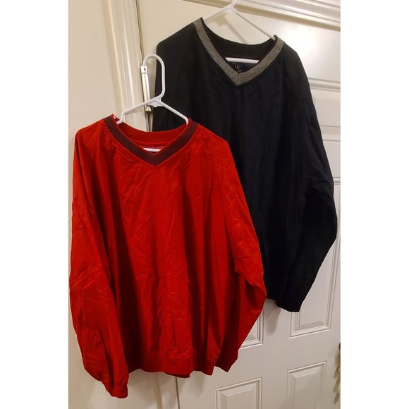 Lot of 2 Ivy Crew Pullover Men's XXL Black & Red V-Neck Golf Windbreaker  Jacket - Picture 1 of 12